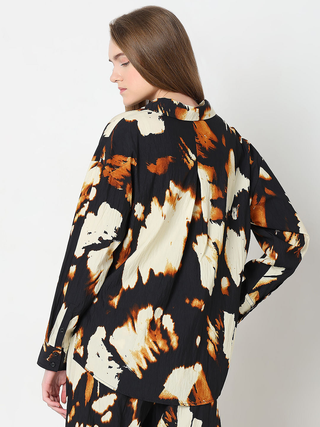 Cream Abstract Print Co-Ord Set Shirt