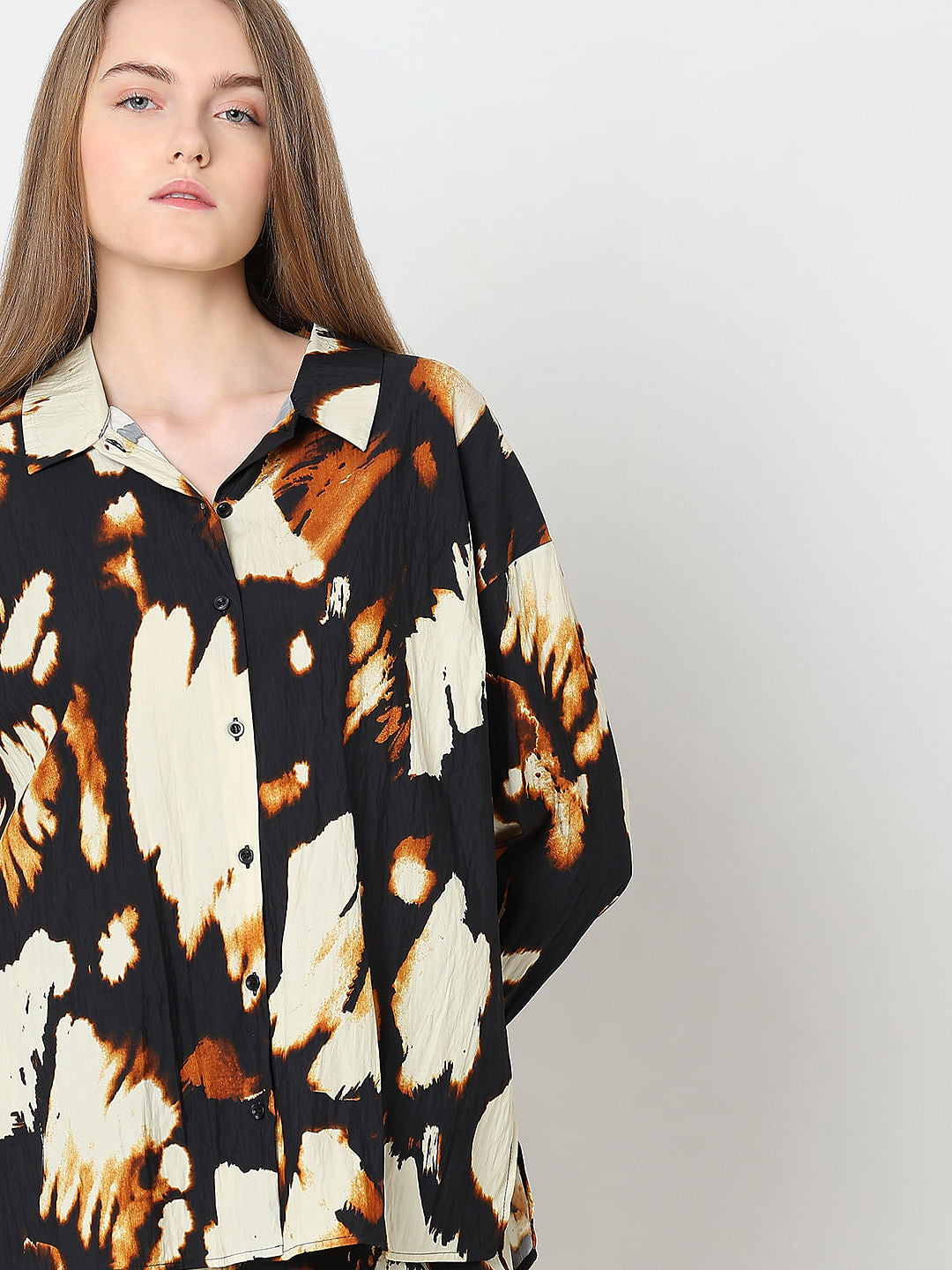 Cream Abstract Print Co-Ord Set Shirt