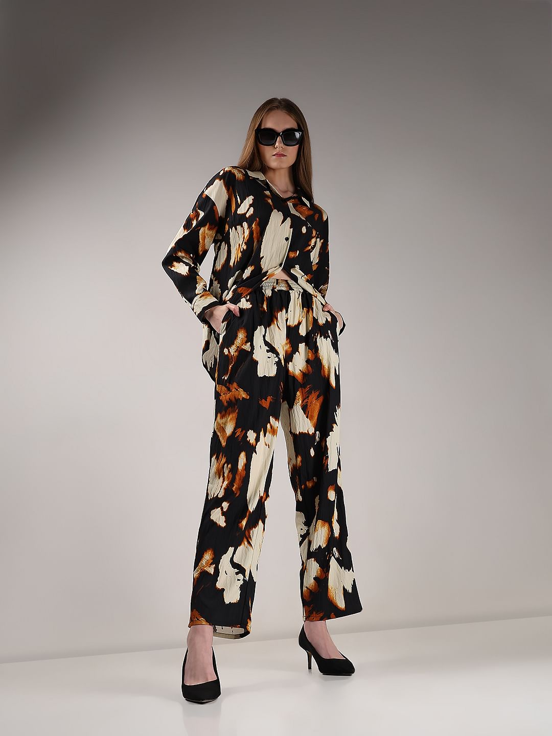 Cream Abstract Print Co-Ord Set Pants