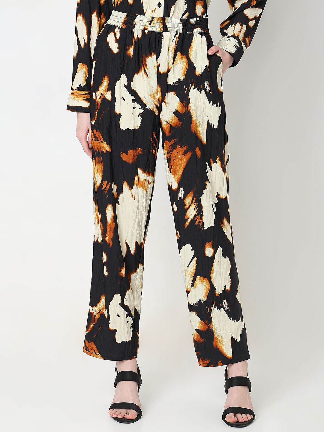 Cream Abstract Print Co-Ord Set Pants