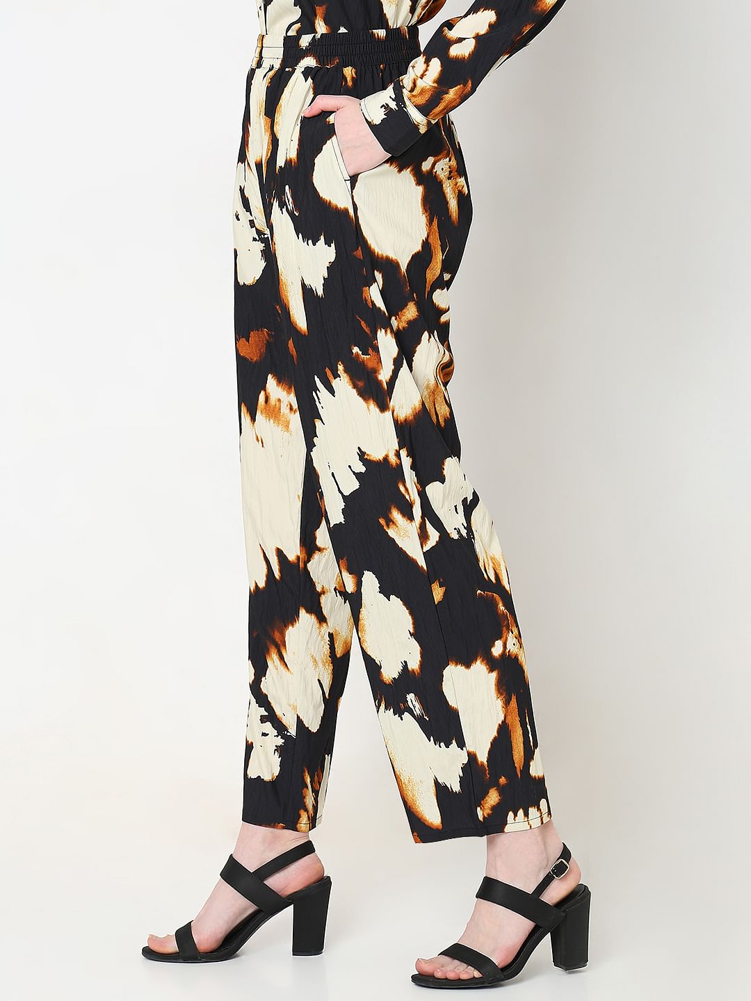 Cream Abstract Print Co-Ord Set Pants