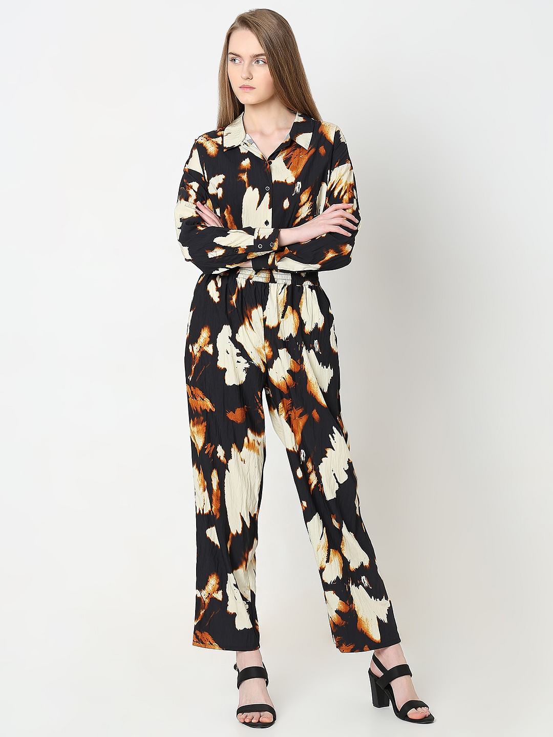 Cream Abstract Print Co-Ord Set Pants