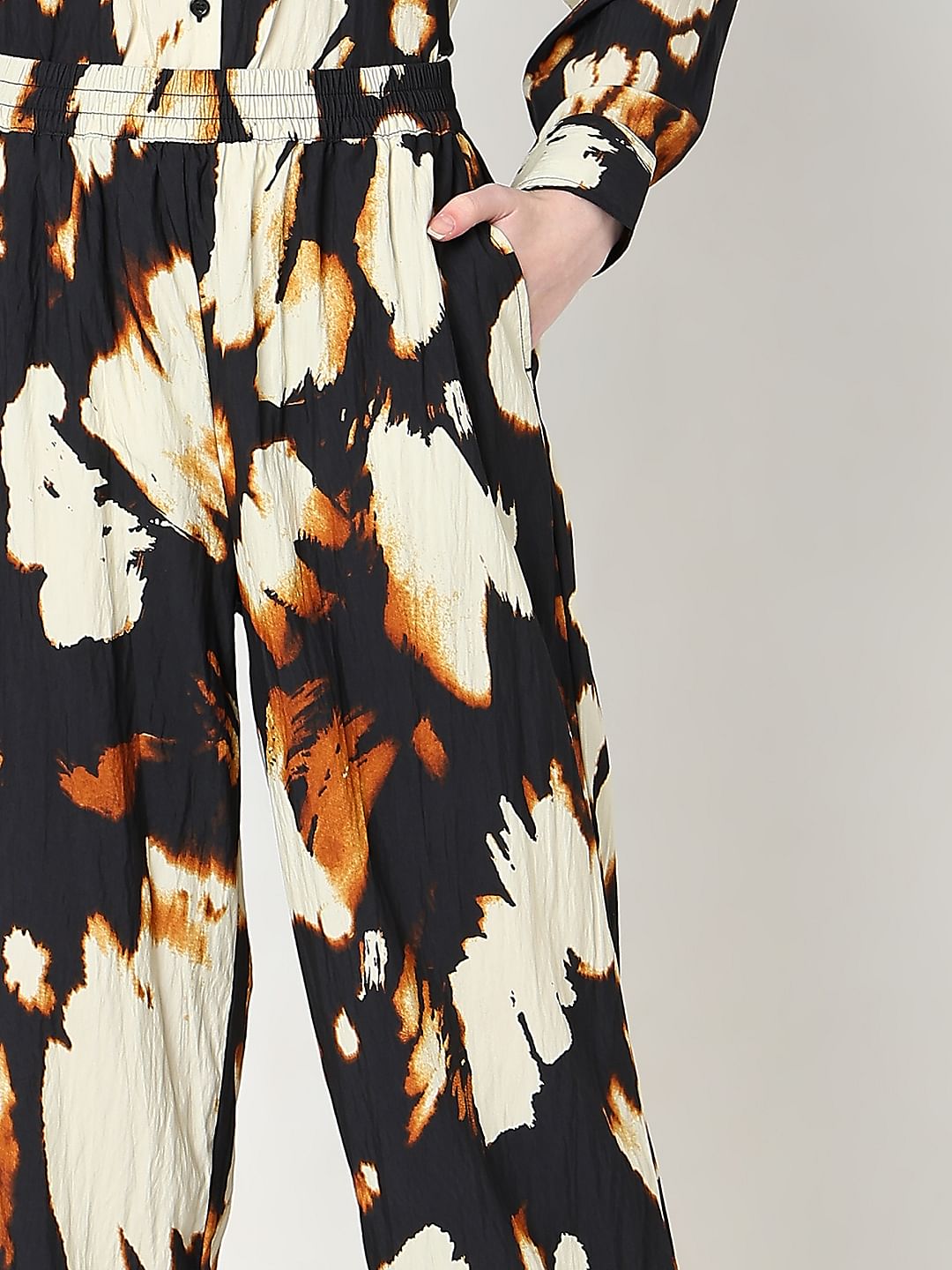 Cream Abstract Print Co-Ord Set Pants