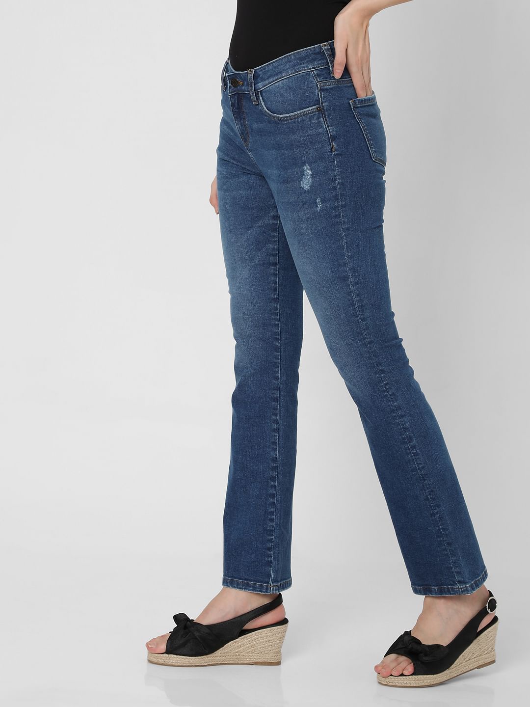 Blue Mid Rise Bootcut Jeans