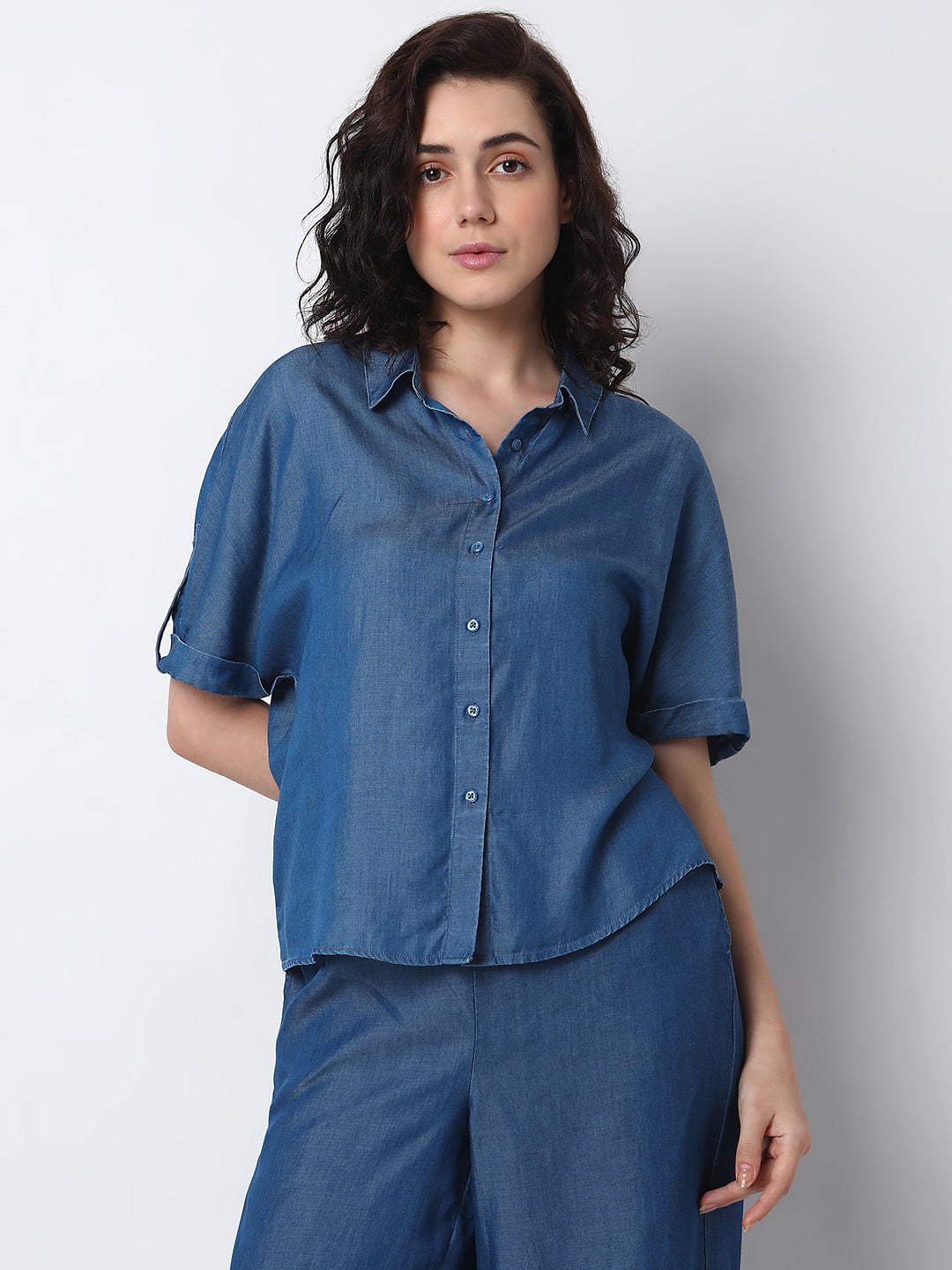 Blue Tencel Co-Ord Set Shirt