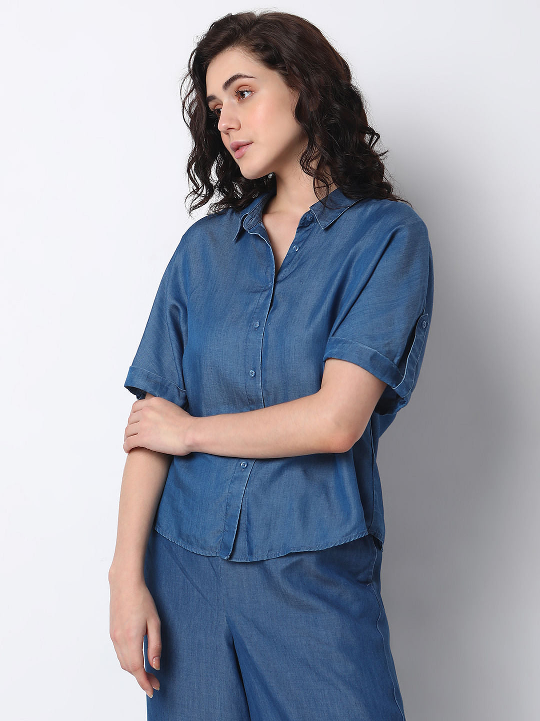 Blue Tencel Co-Ord Set Shirt
