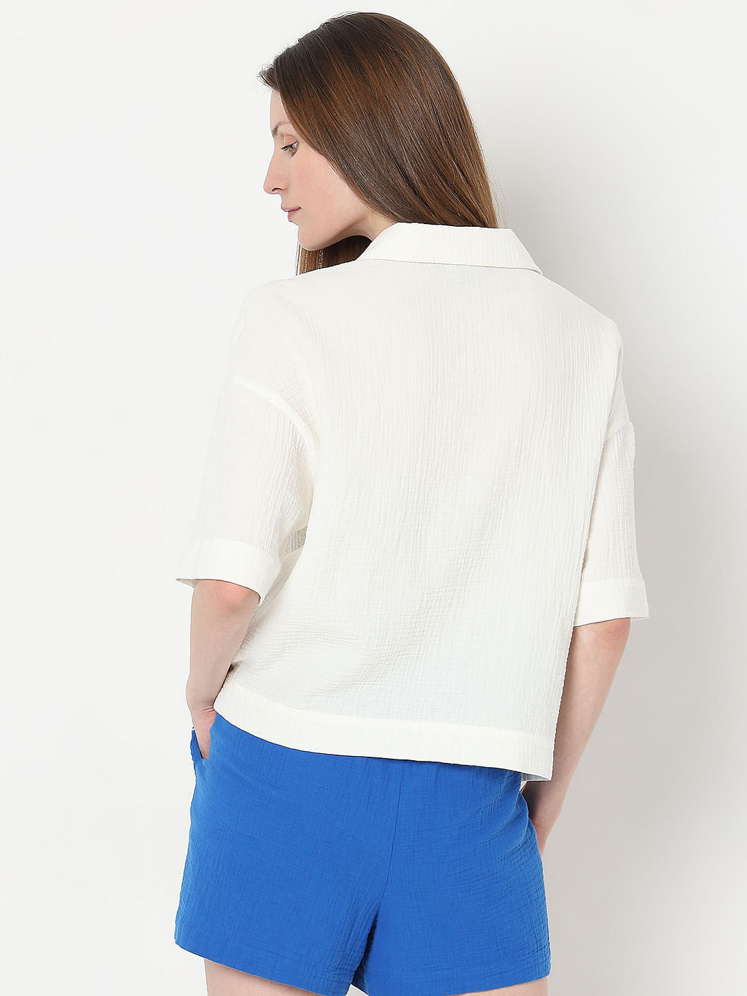 White Embroidered Co-Ord Set Shirt