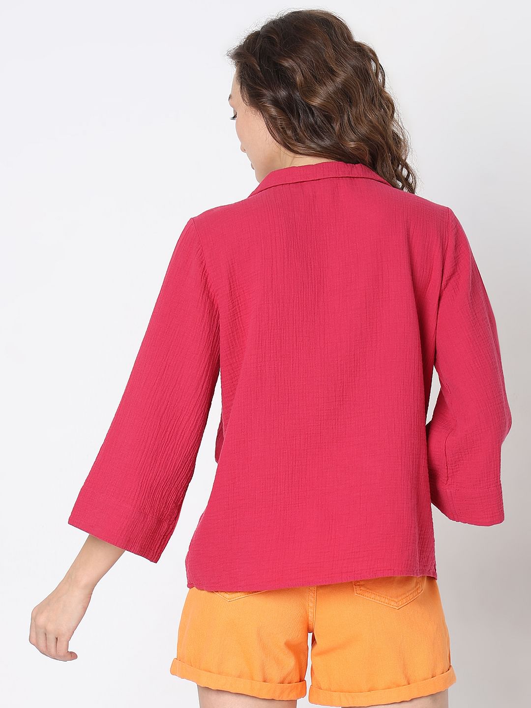Dark Pink Flared Sleeves Shirt