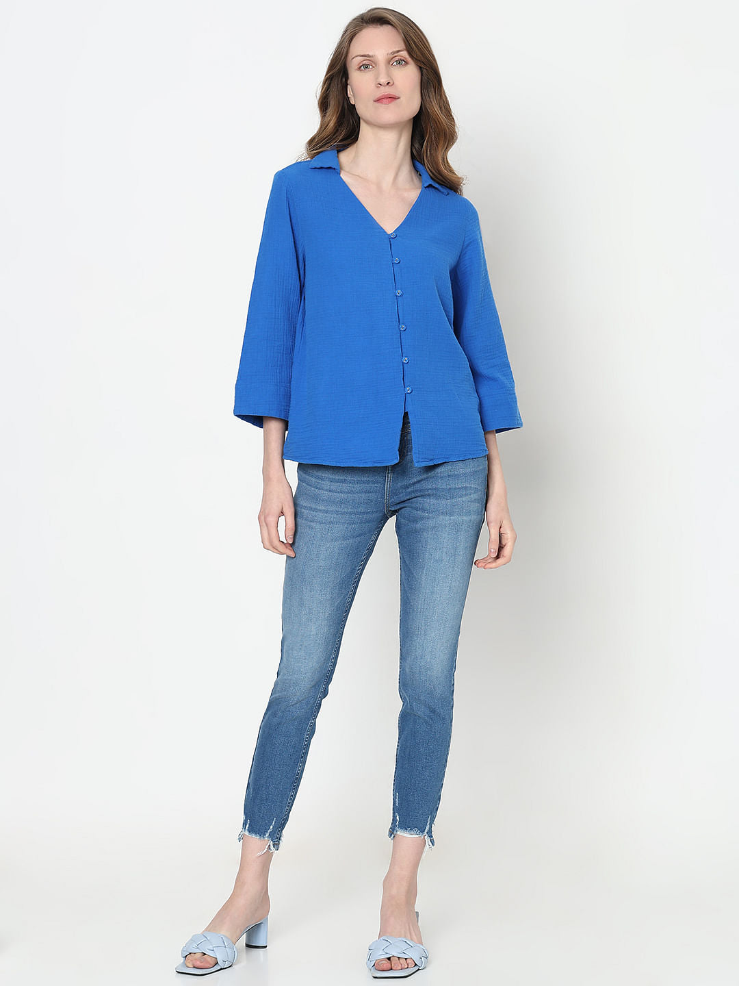 Blue Textured Cotton Shirt