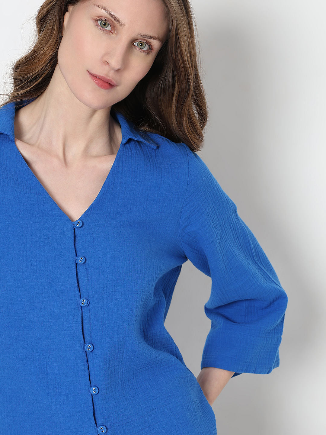 Blue Textured Cotton Shirt