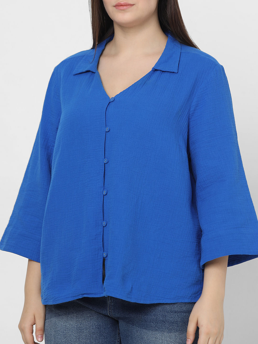 Curve Blue Textured Shirt