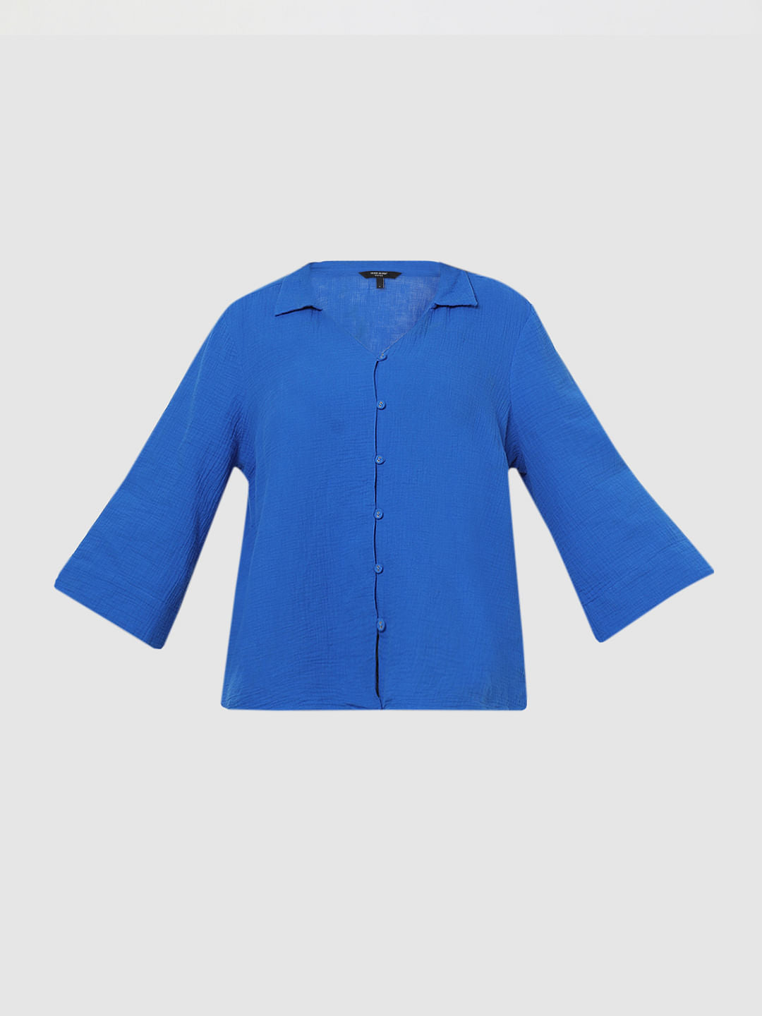 Curve Blue Textured Shirt