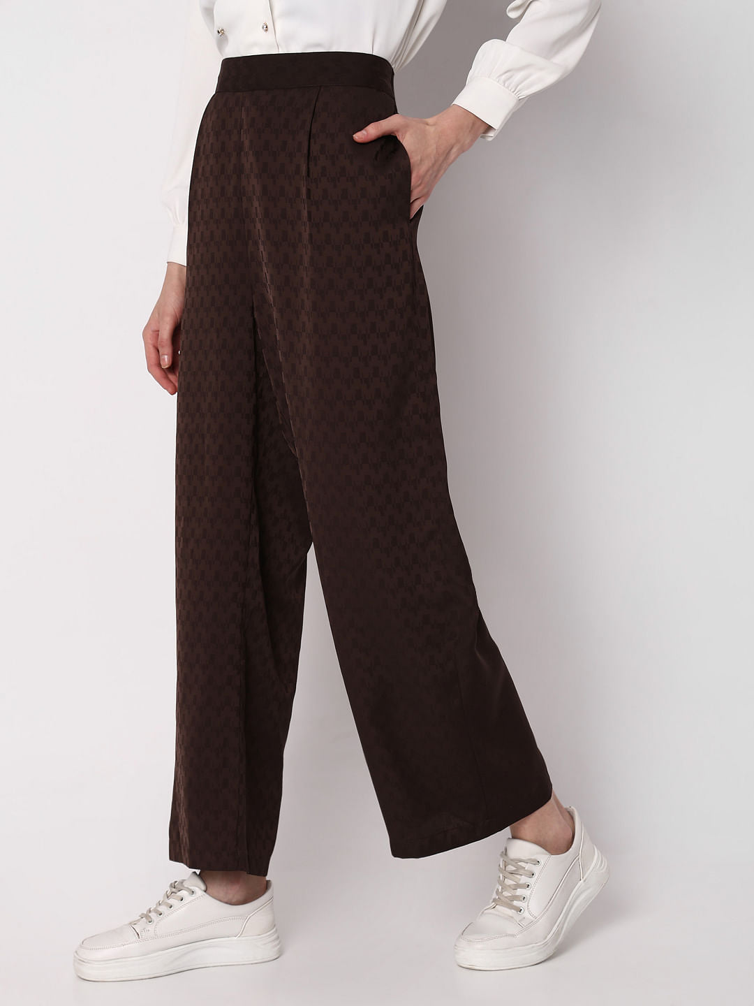 Brown High Rise Printed Co-Ord Set Pants