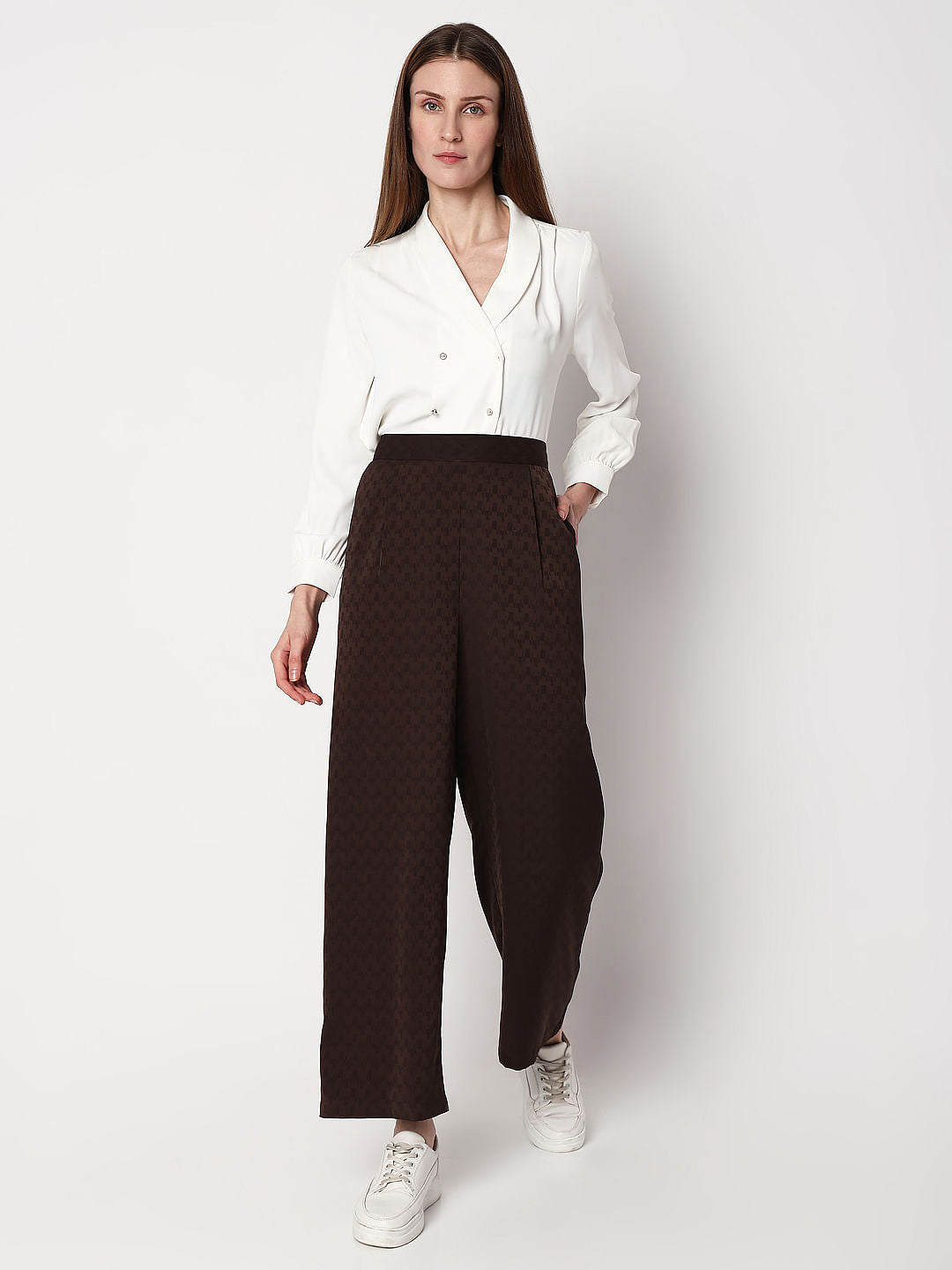 Brown High Rise Printed Co-Ord Set Pants