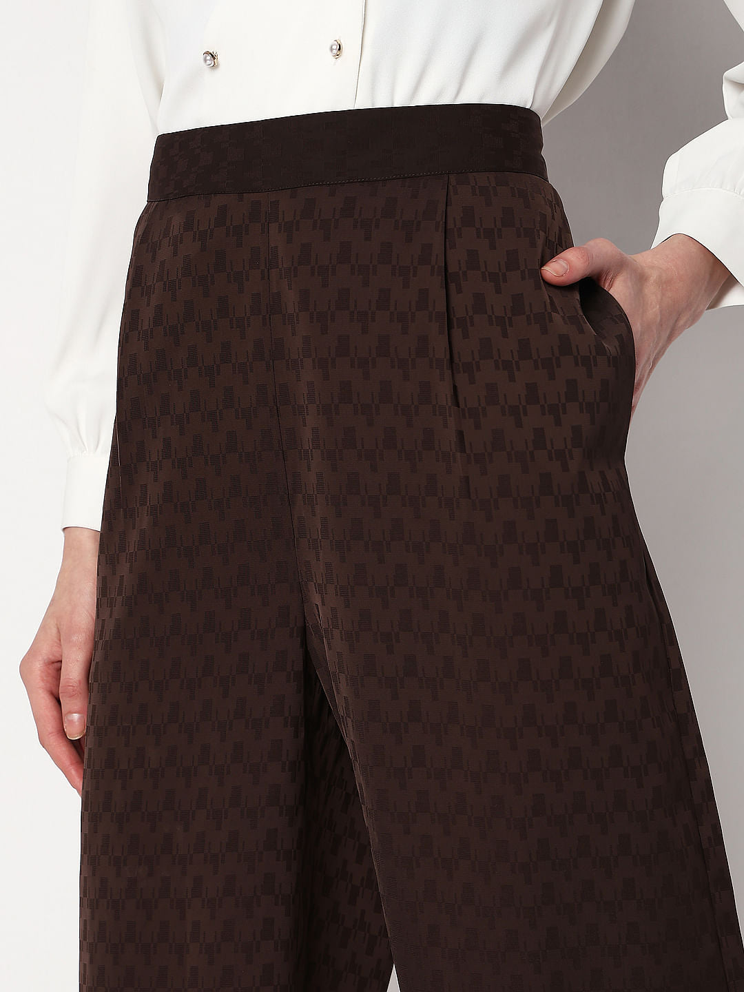 Brown High Rise Printed Co-Ord Set Pants