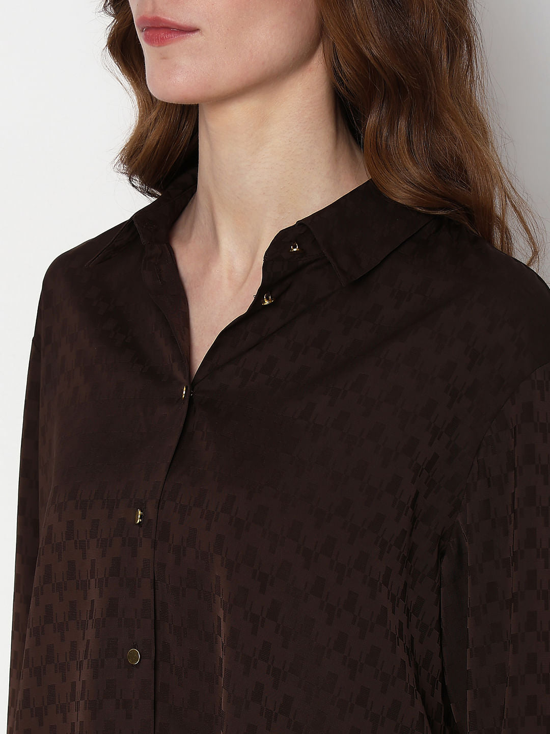 Brown Printed Jacquard Co-Ord Set Shirt