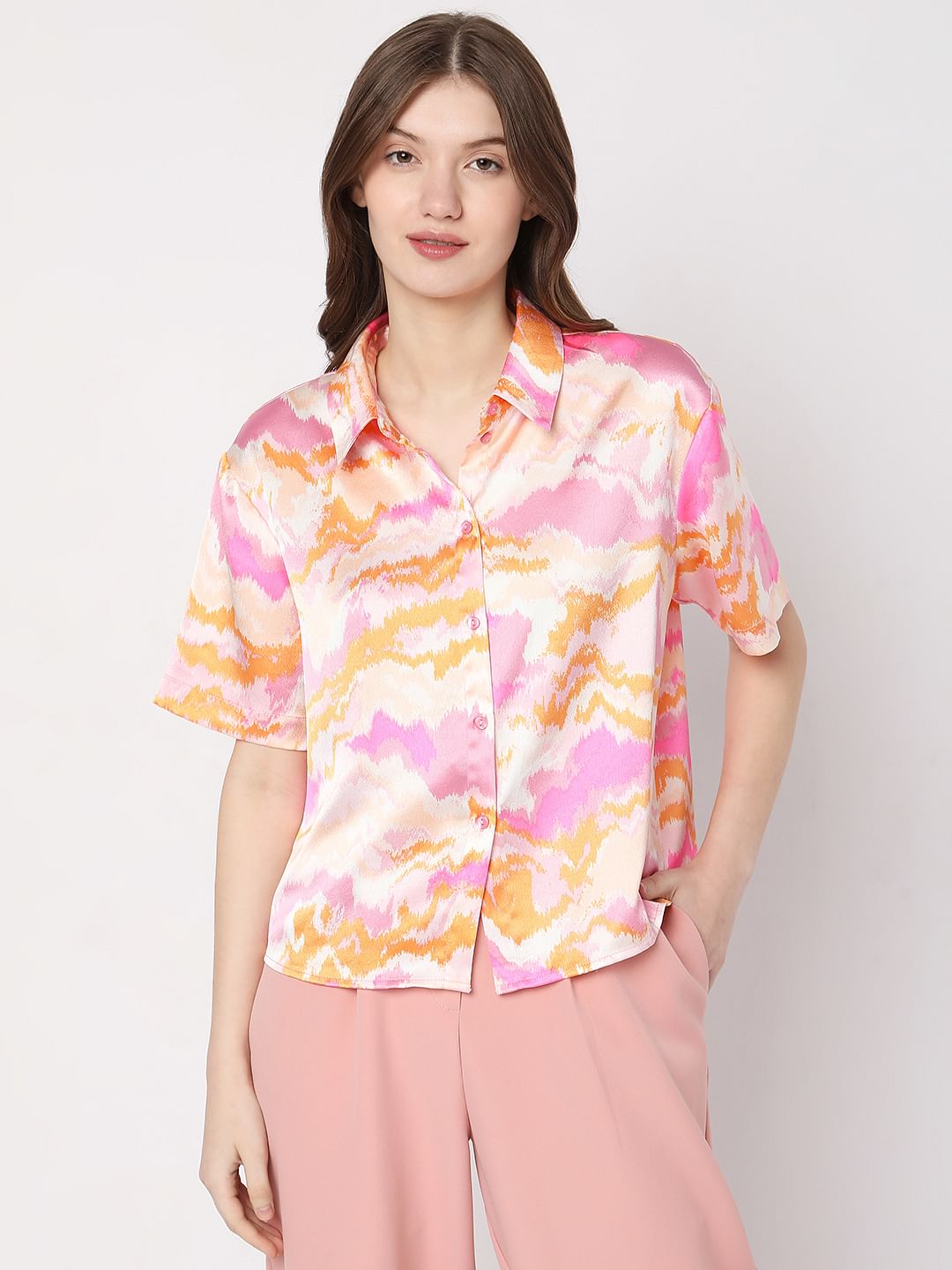 Pink Tie-Dye Satin Shirt