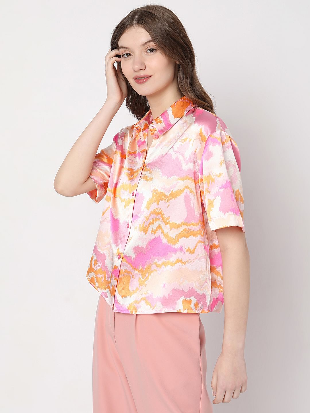 Pink Tie-Dye Satin Shirt