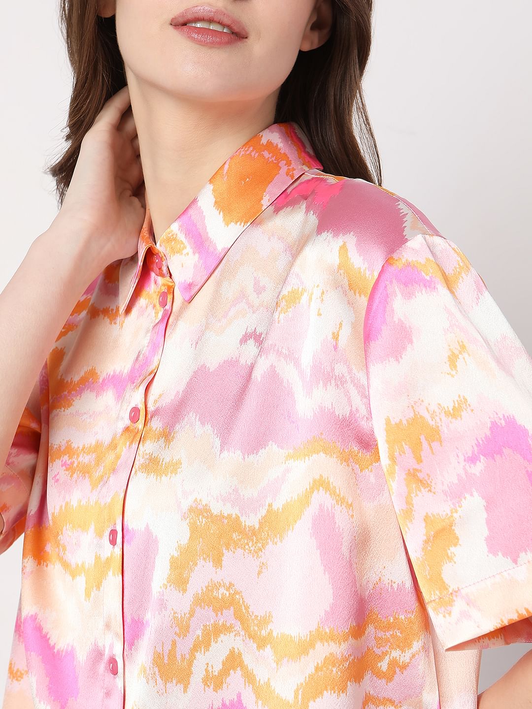 Pink Tie-Dye Satin Shirt