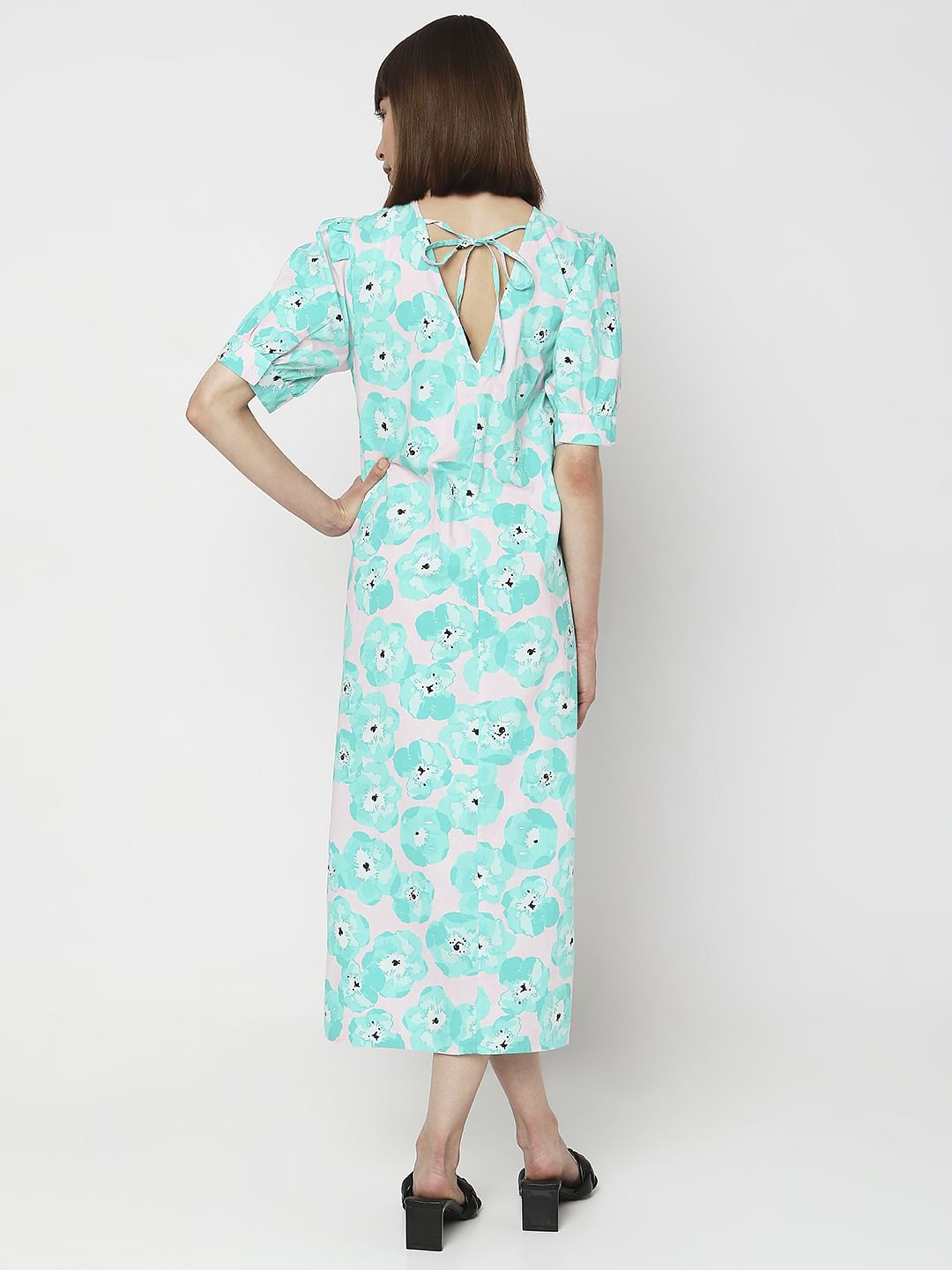 Electric Green Floral Midi Dress