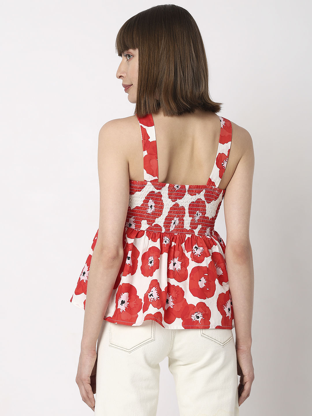 Red Floral Flared Top