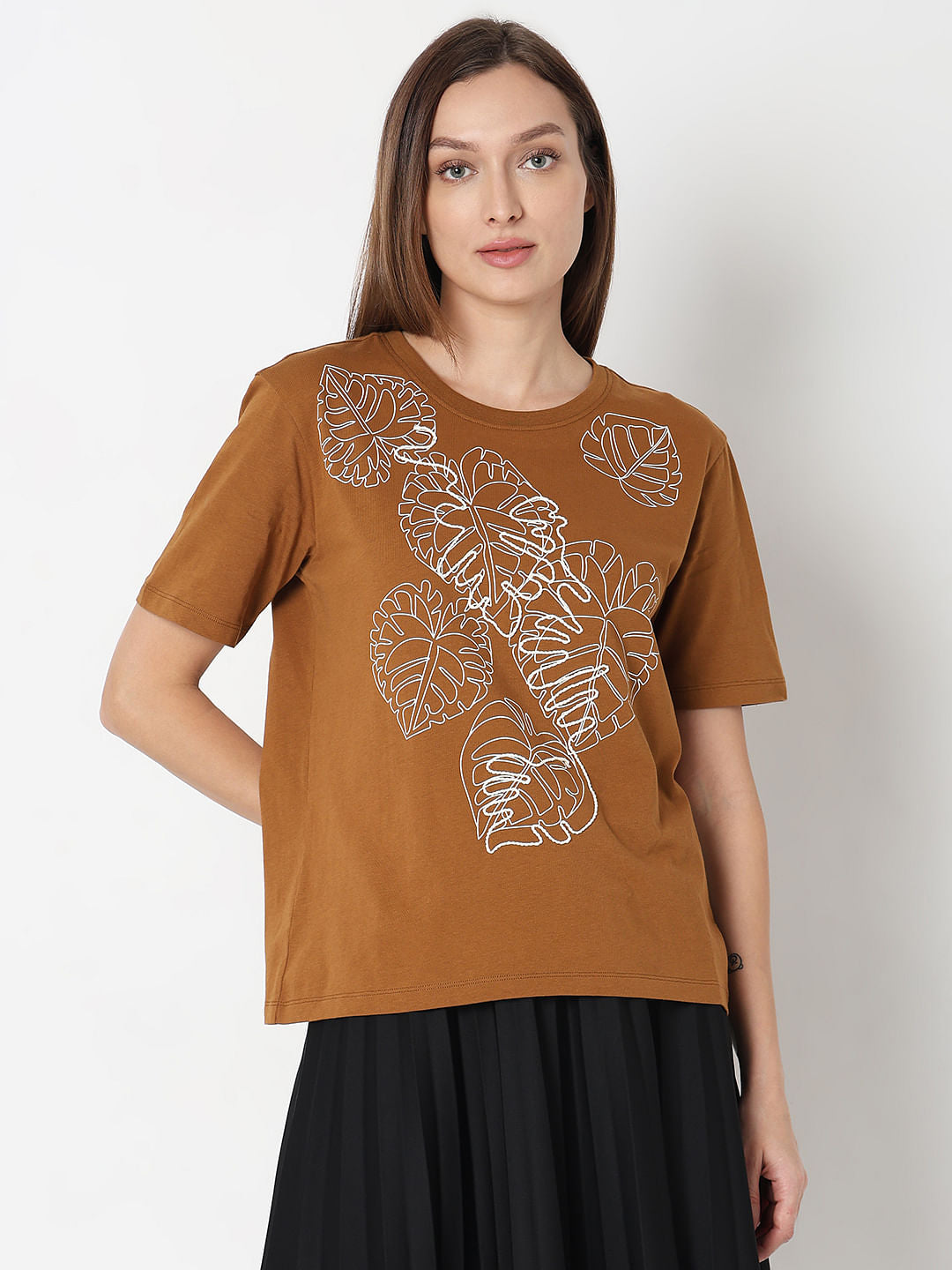 Brown Floral Print T-Shirt