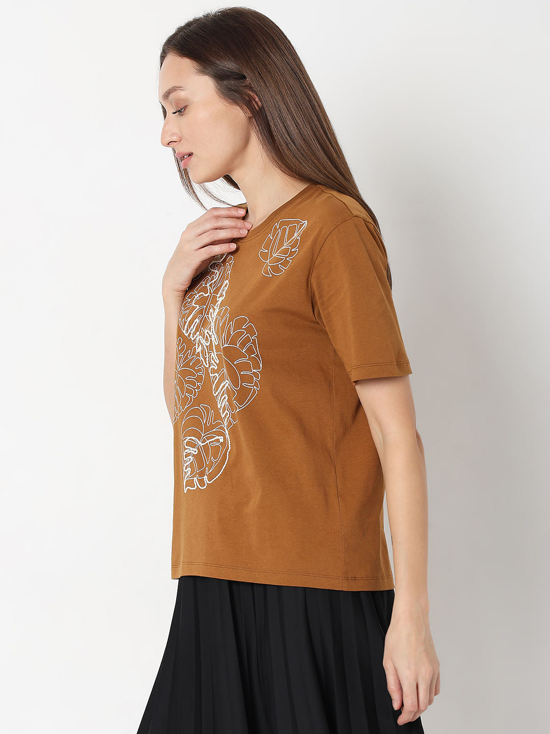 Brown Floral Print T-Shirt