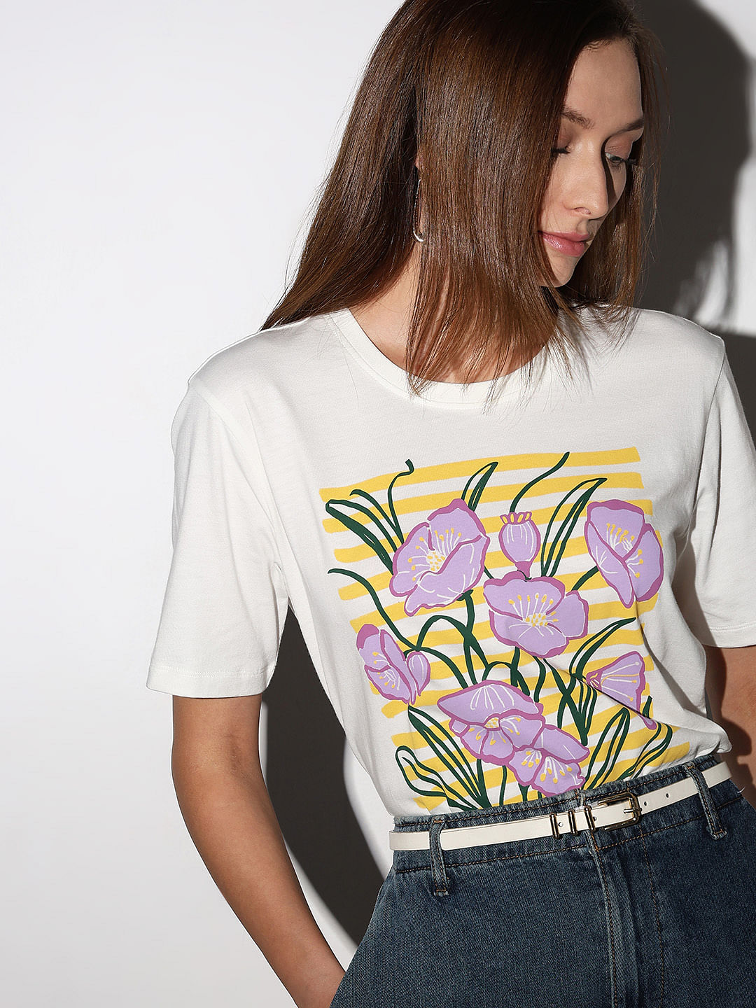 White Floral Print T-Shirt