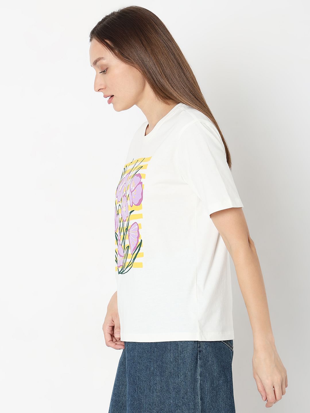White Floral Print T-Shirt