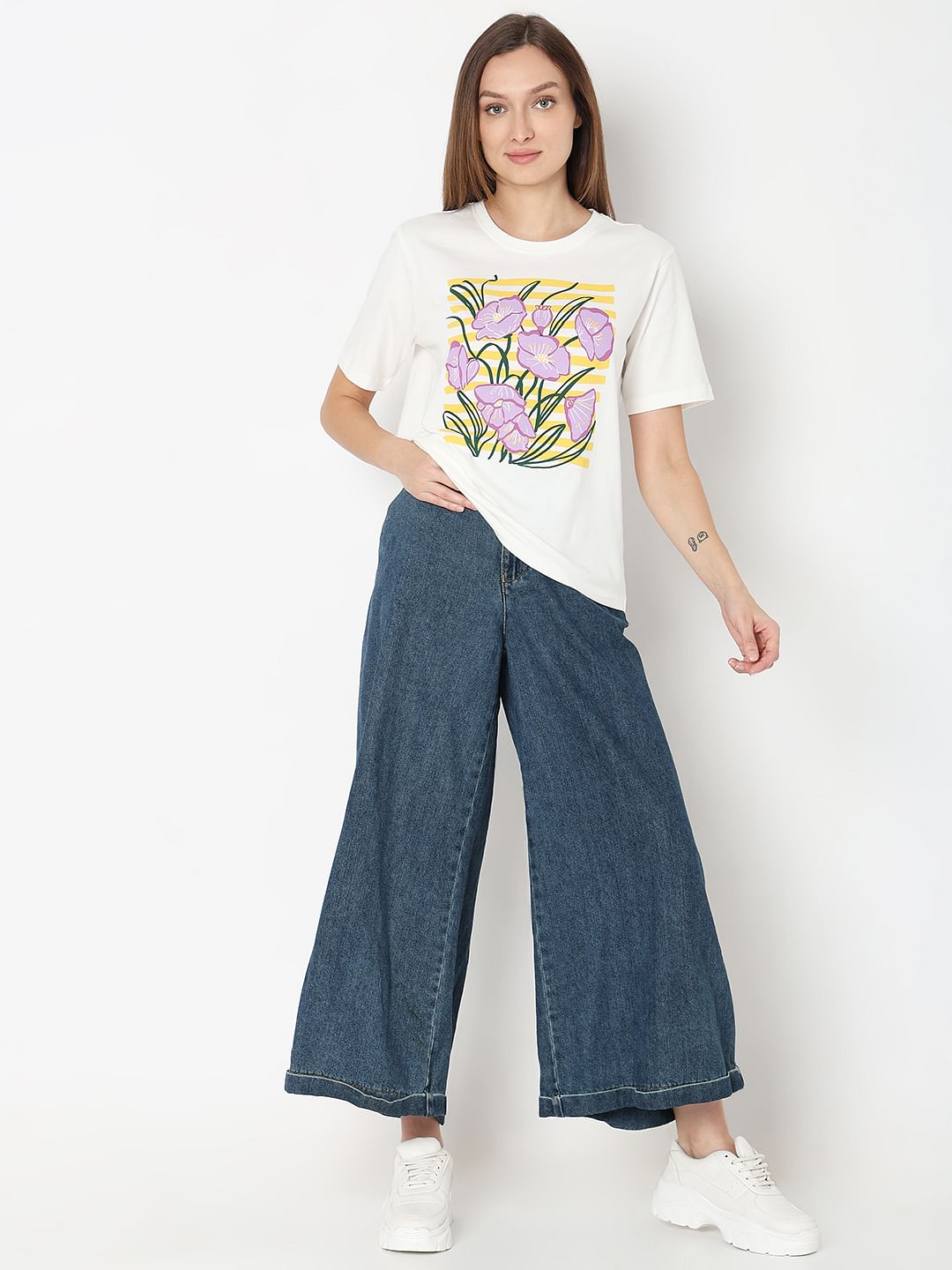 White Floral Print T-Shirt