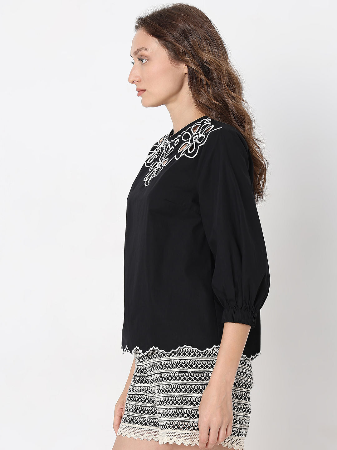 Black Floral Embroidered Top
