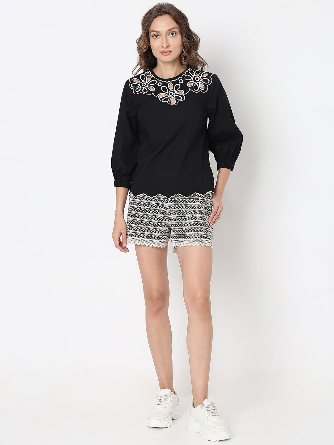 Black Floral Embroidered Top