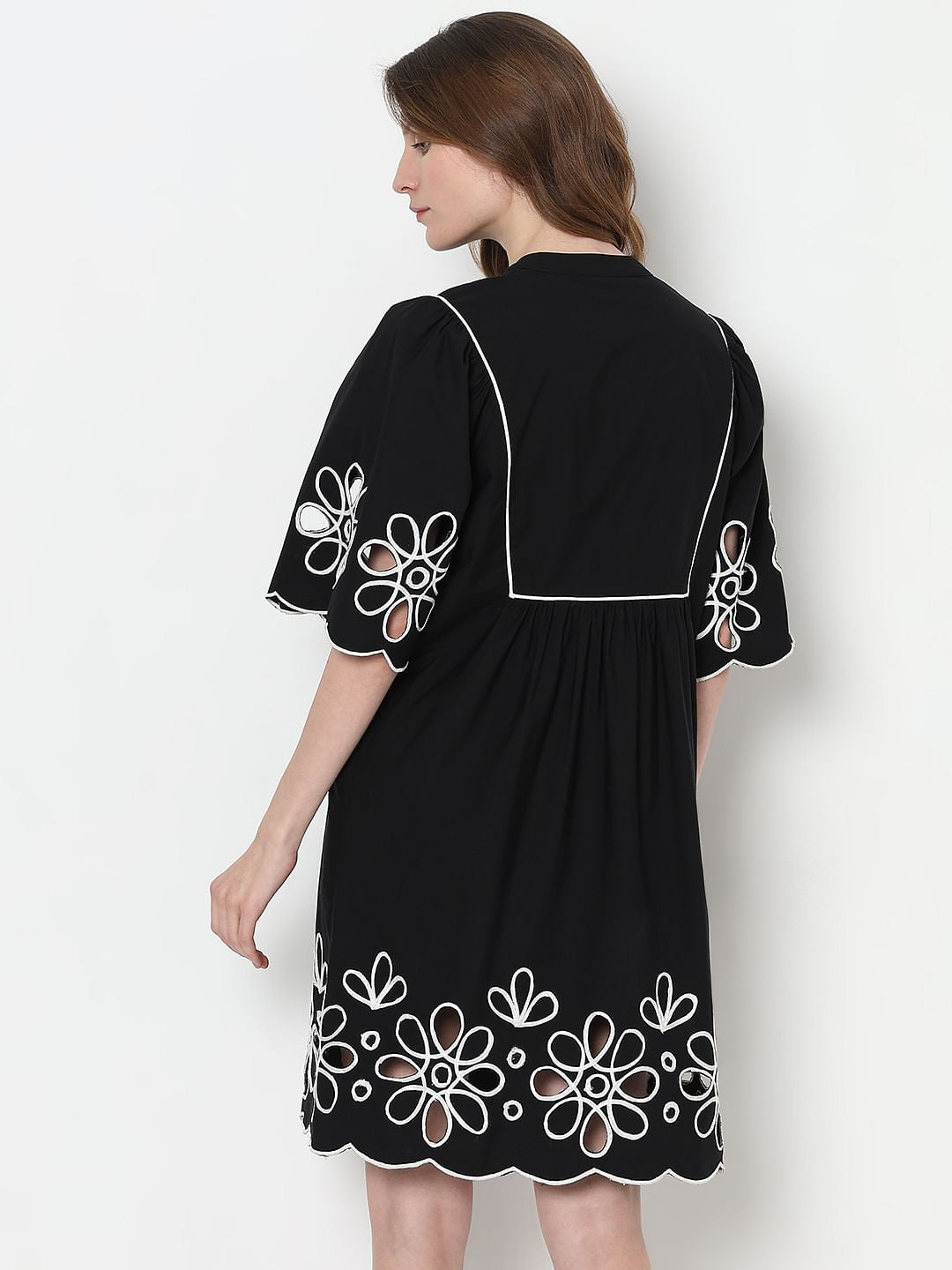 Black Floral Embroidered Shift Dress