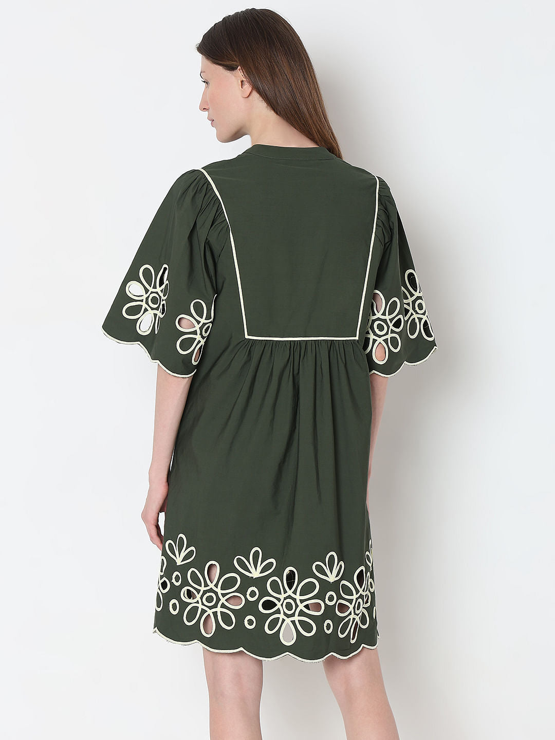Green Contrast Piping Dress