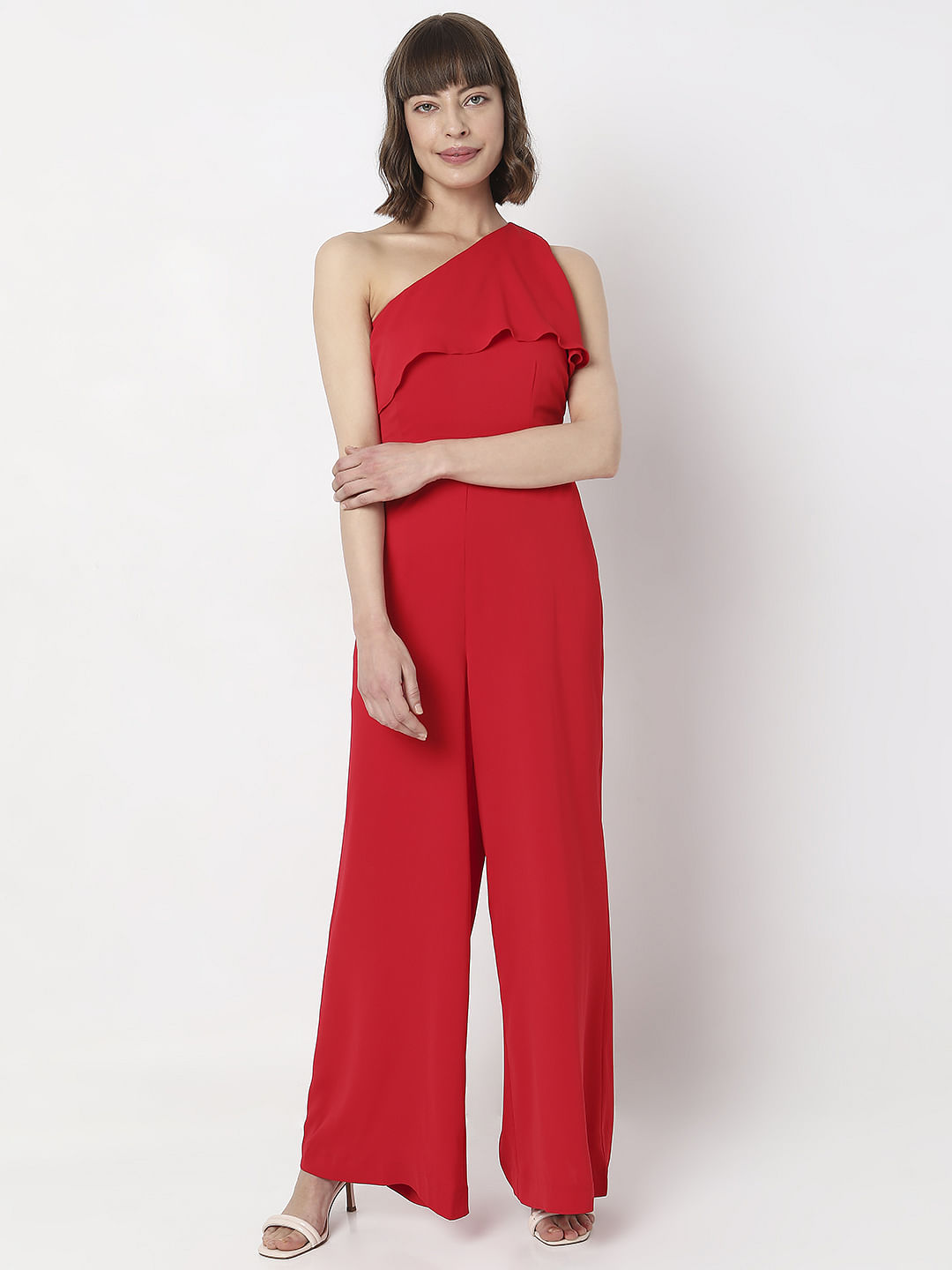 Red One Shoulder Jumpsuit