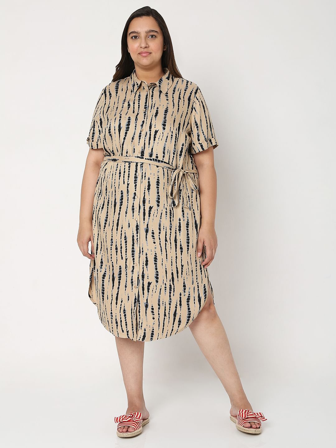 Curve Beige Tie Dye Shirt Dress