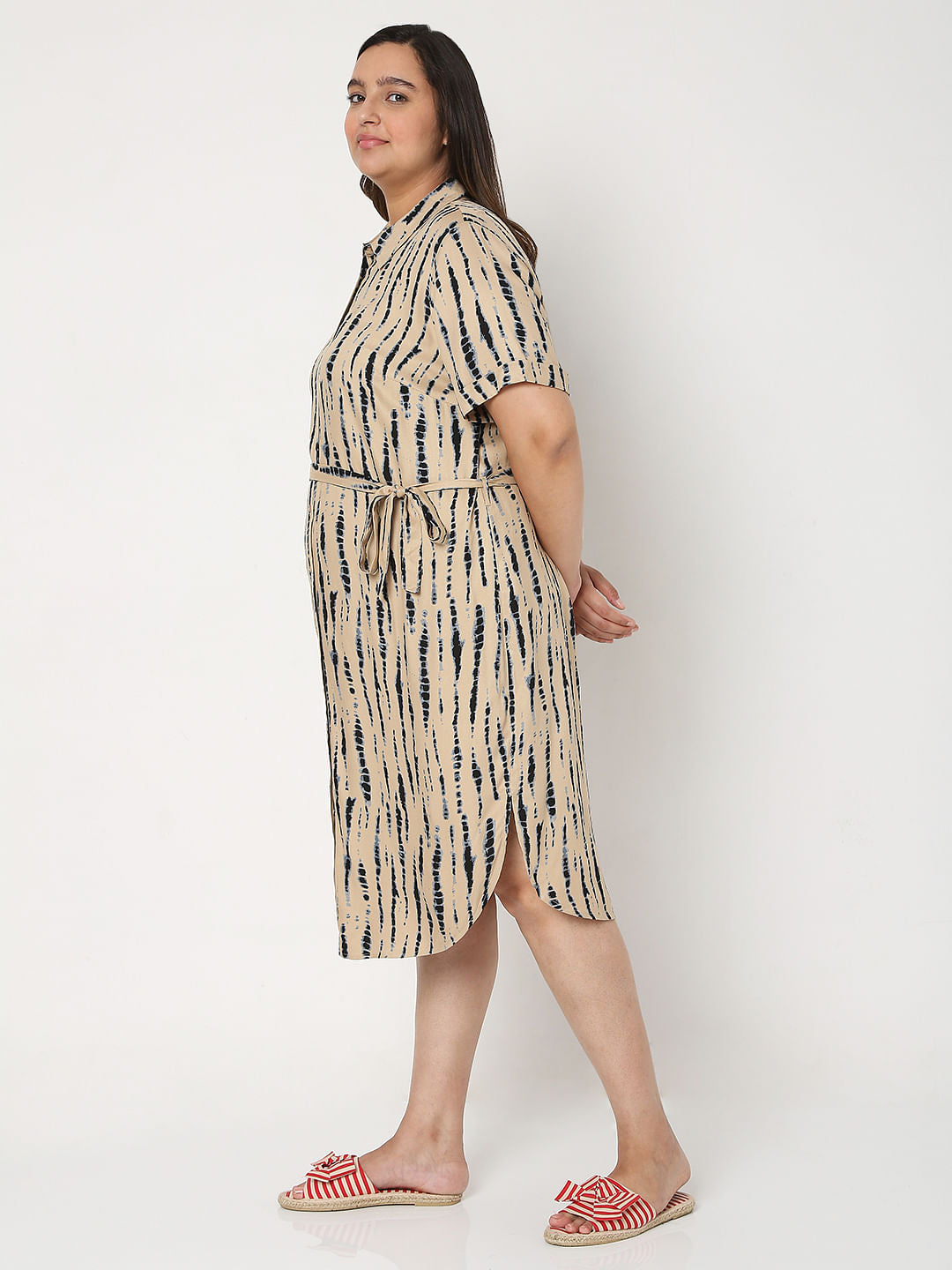 Curve Beige Tie Dye Shirt Dress