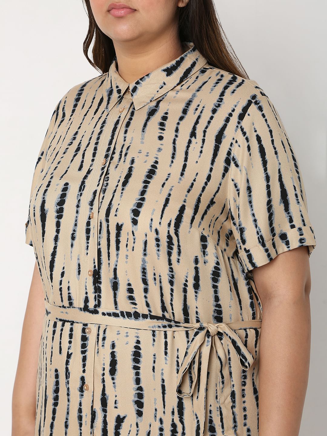 Curve Beige Tie Dye Shirt Dress