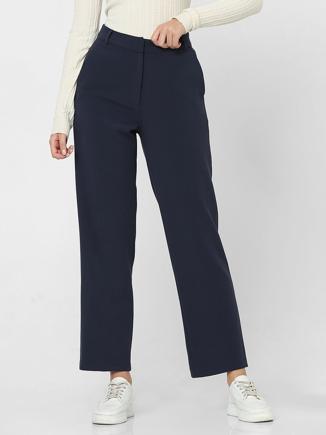 Navy Blue High Rise Straight Fit Pants