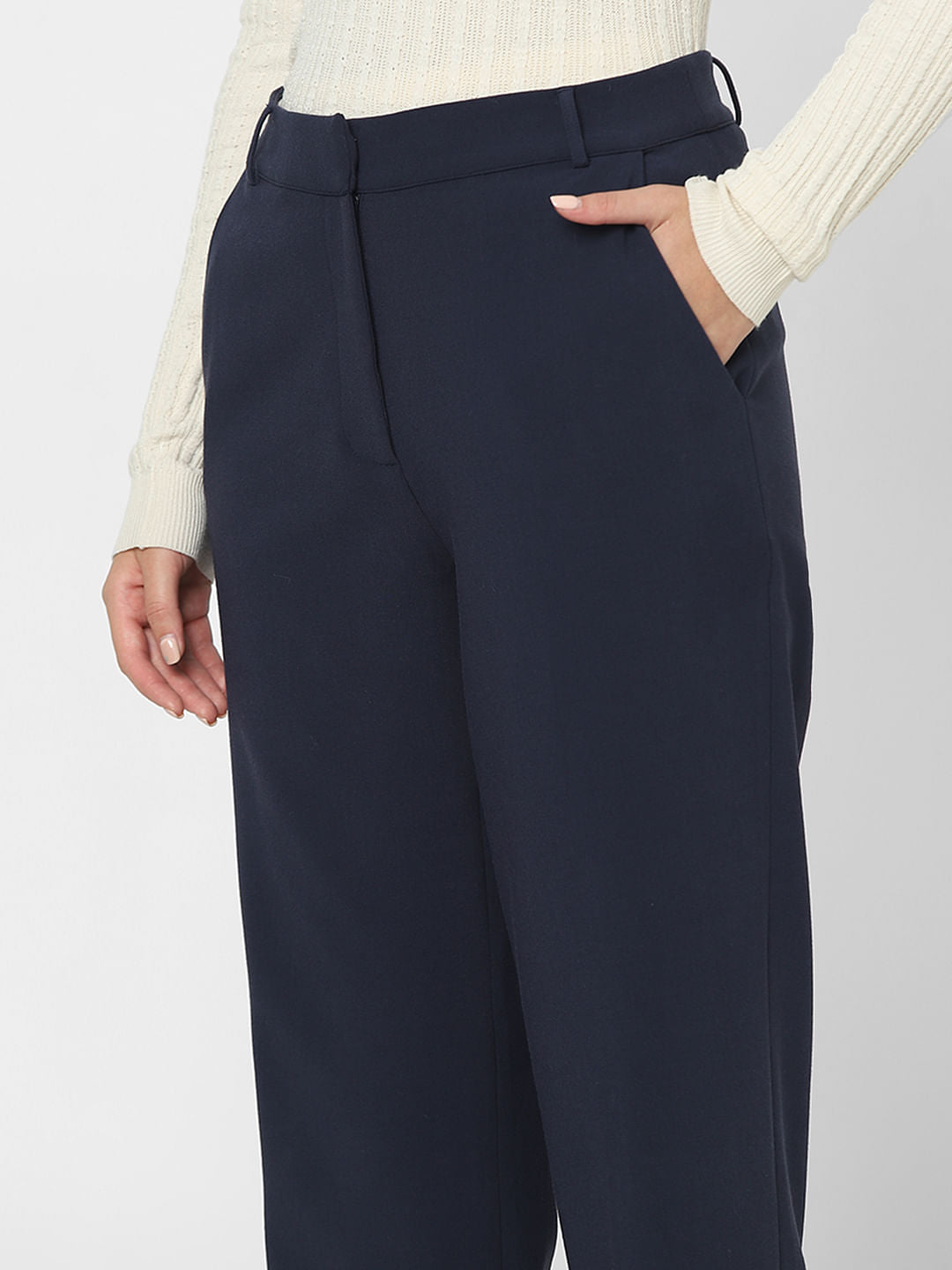 Navy Blue High Rise Straight Fit Pants