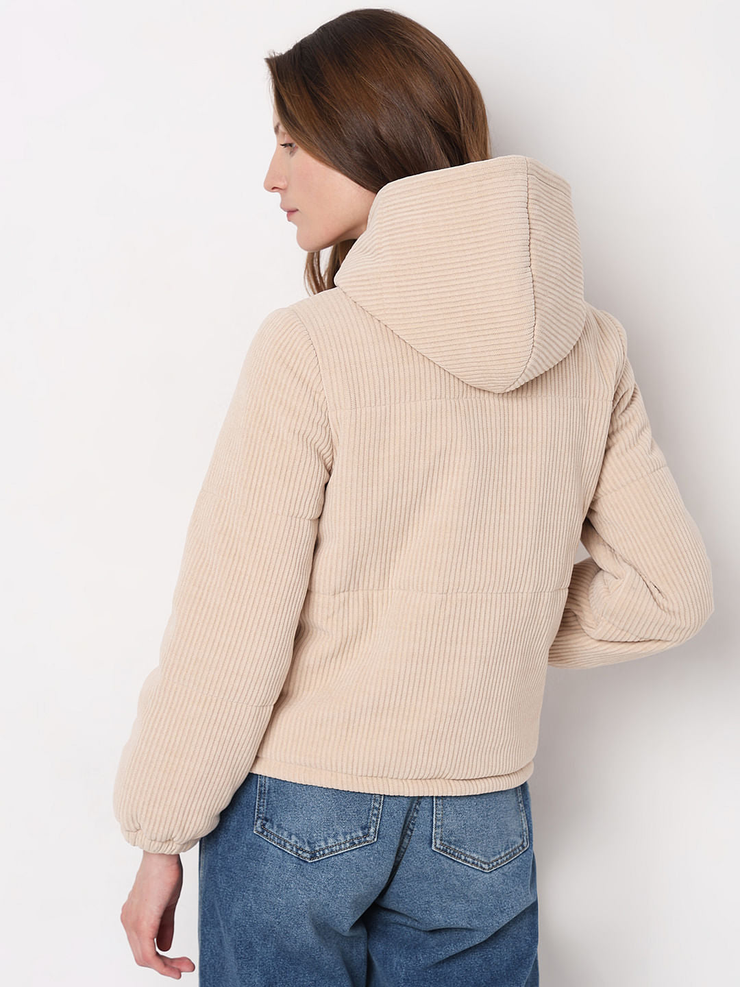 Beige Corduroy Hooded Jacket