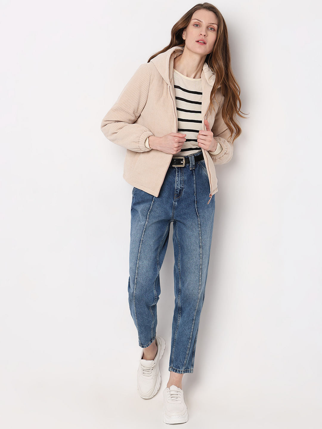 Beige Corduroy Hooded Jacket