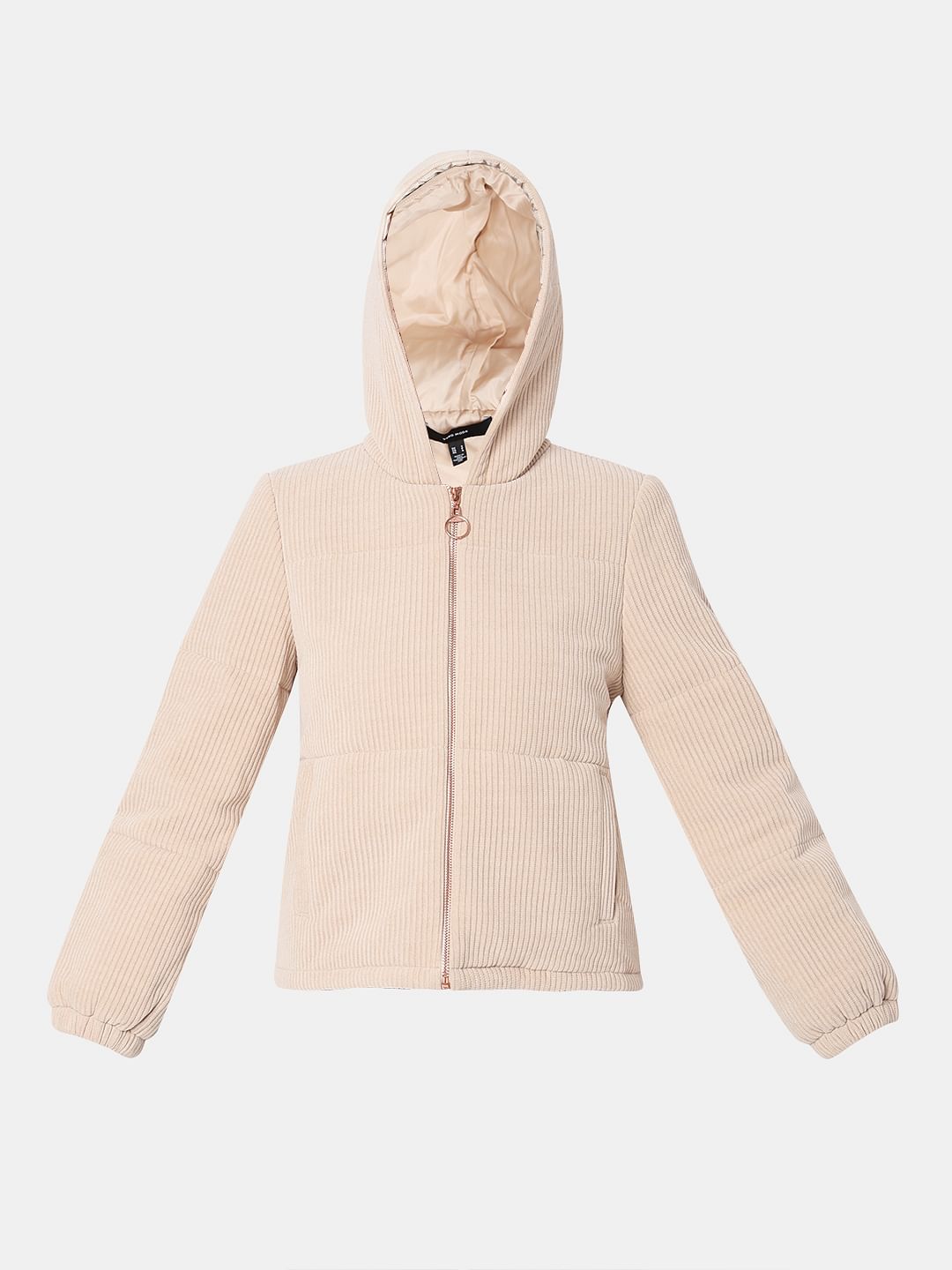 Beige Corduroy Hooded Jacket