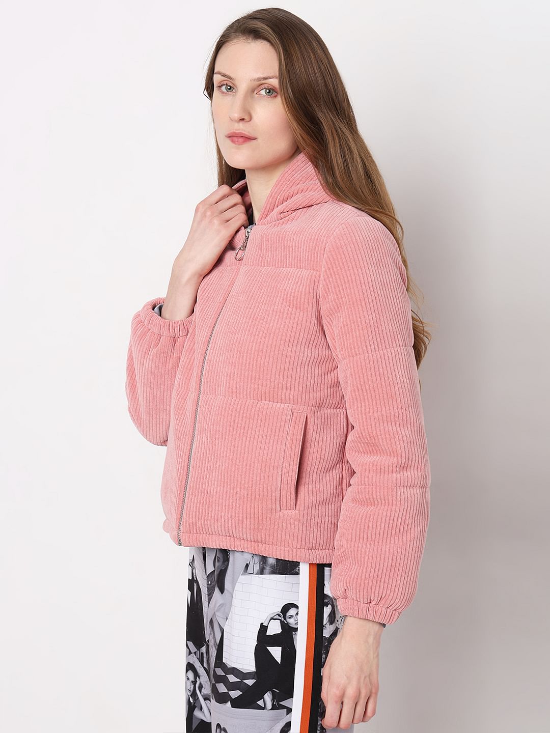 Pink Corduroy Hooded Jacket