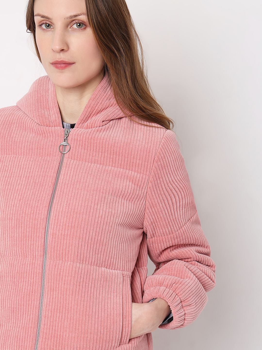 Pink Corduroy Hooded Jacket