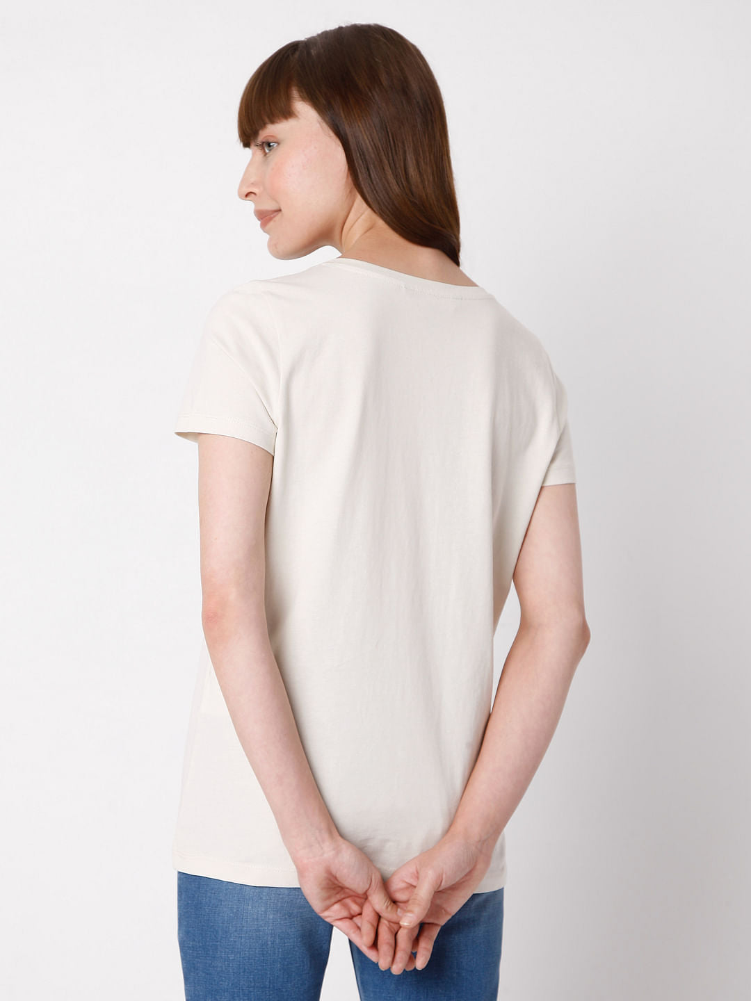 Beige Slogan Print T-Shirt