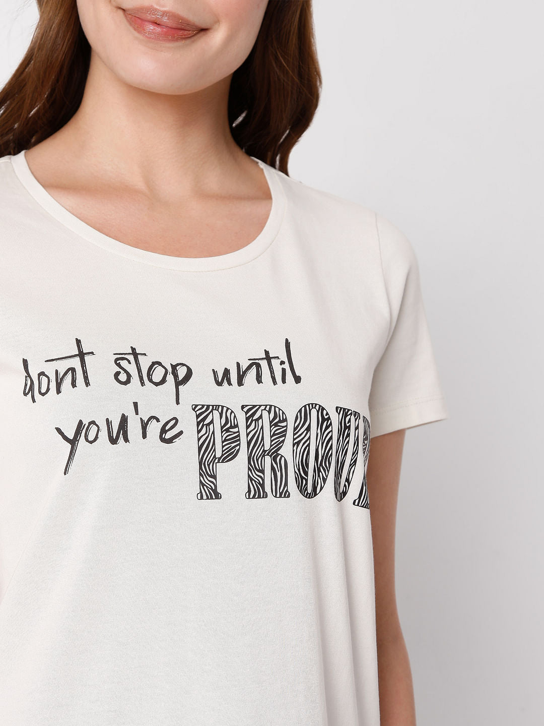 Beige Slogan Print T-Shirt