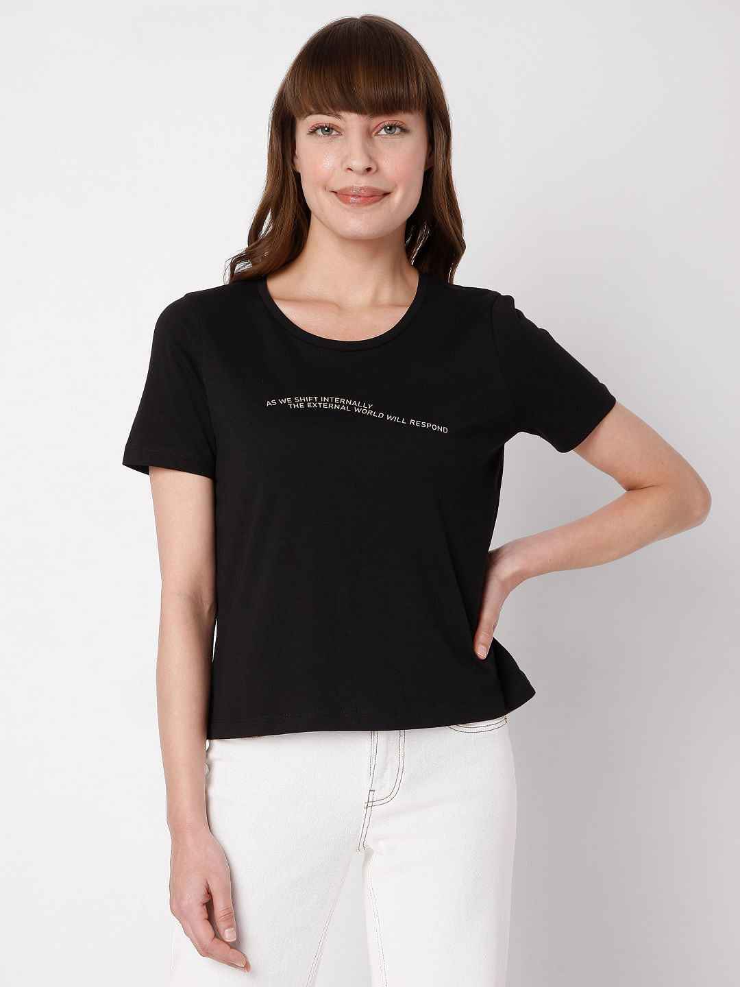 Black Slogan Print T-Shirt