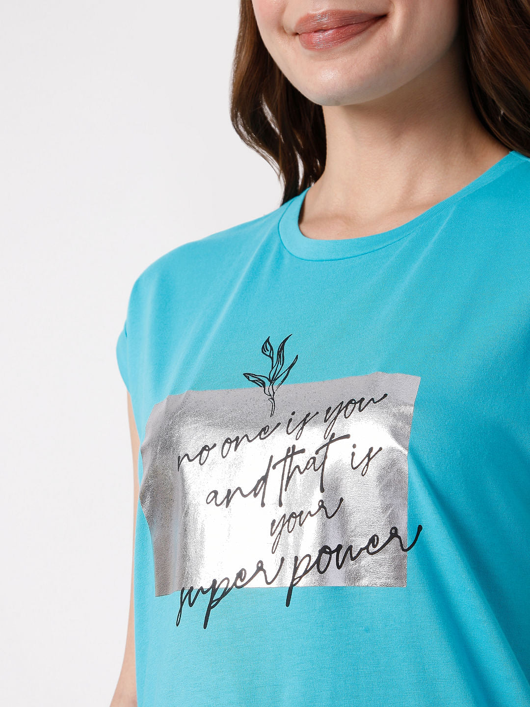 Blue Slogan Print T-Shirt