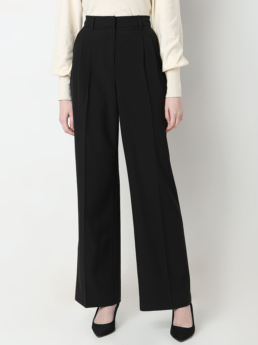 Black Mid Rise Wide Leg Dad Pants